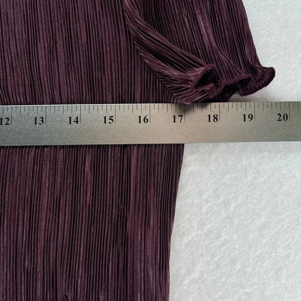 Dressbarn Dress Size 8 Shift Midi Pleated Layered Short Sleeve Pullover Purple - Picture 10 of 12